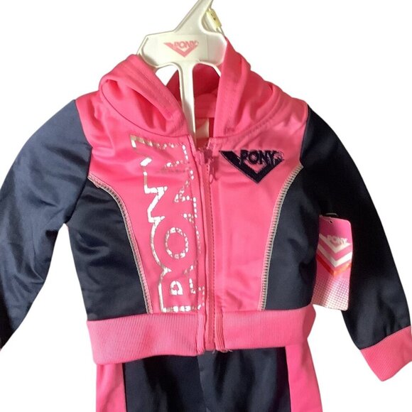 Pony Baby Girl 12M Sweatsuit Pink & Blue‎ Hoodie Pants Set Polyester Graphic - Picture 5 of 10